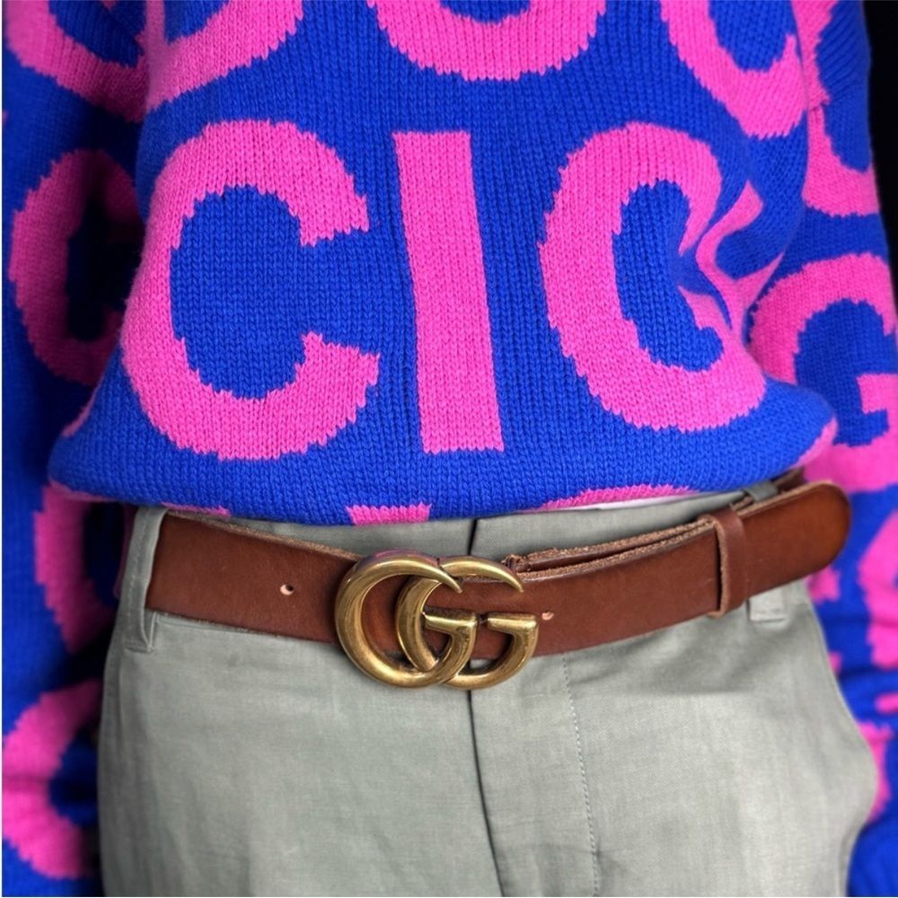 Gucci Raw Edge Unfinished Wide Marmont Double G Leather Belt 409416 85/34 - Picture 10 of 10